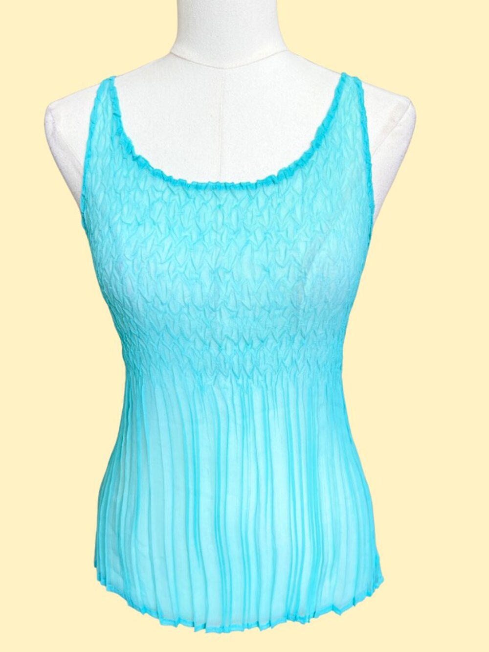 Y2K Aqua Smocked Sheer Stretch Tank Top